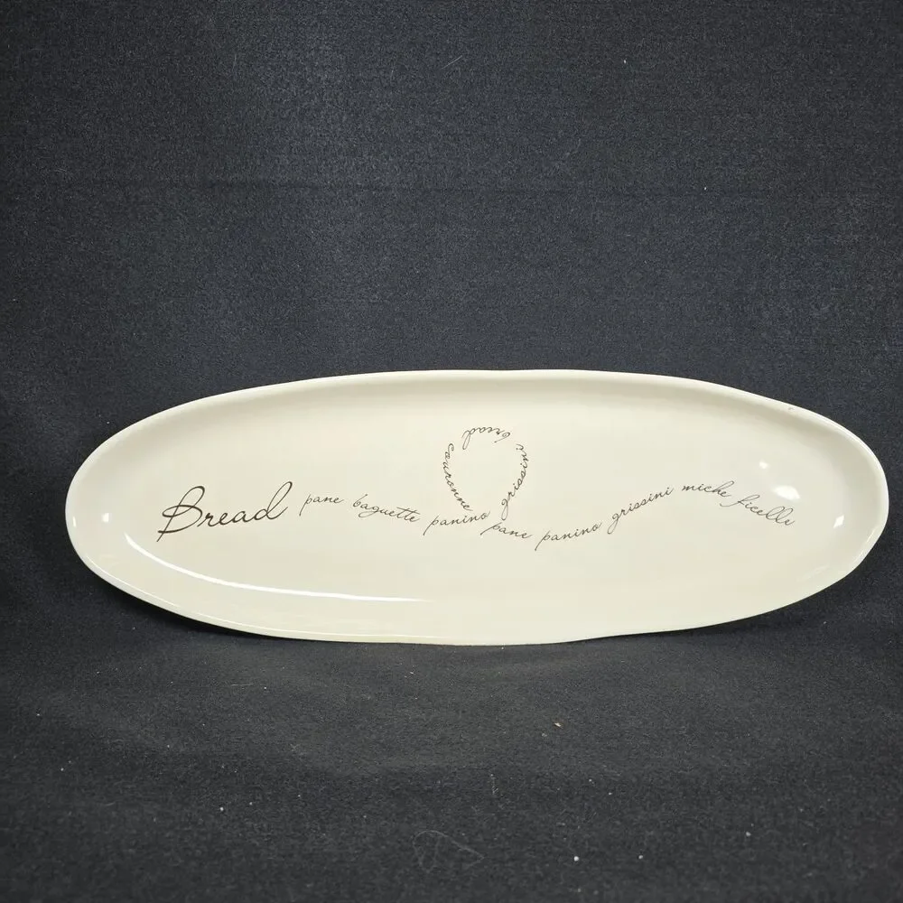 Chefs French Farmhouse Oval Bread Baguette Platter Plate Tray Minimalist Script